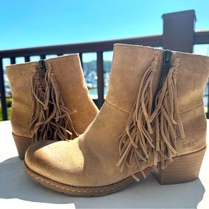 Fringe faux leather booties